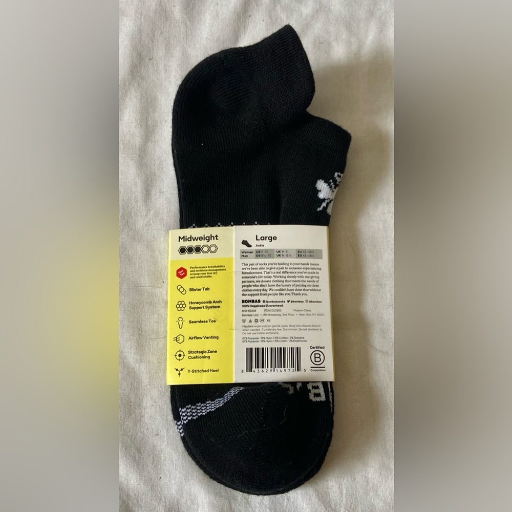 Bombas 1 Pair of Men’s Ankle Socks Large Black 9-13 - Picture 4 of 4